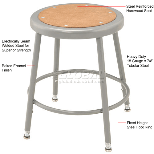 Interion® Steel Shop Stool with Hardboard Seat Adjustable Height 19