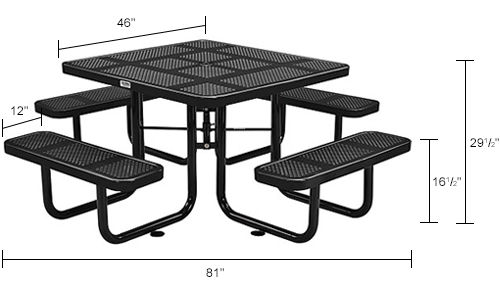 46" Square Perforated Metal Outdoor Picnic Table 81"W x 81"D Overall Black - Picture 7 of 7