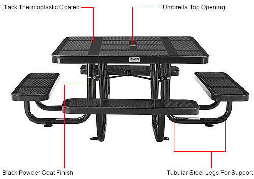 Global Industrial&#8482; 46" Child Size Square Outdoor Steel Picnic Table - Perforated Metal - Black