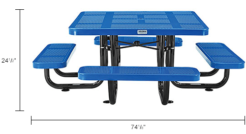 Global Industrial&#8482; 46" Child Size Square Outdoor Steel Picnic Table - Perforated Metal - Blue