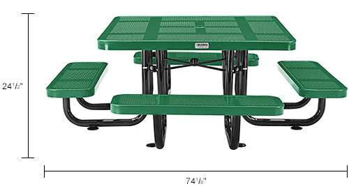 Global Industrial&#8482; 46" Child Size Square Outdoor Steel Picnic Table - Perforated Metal - Green