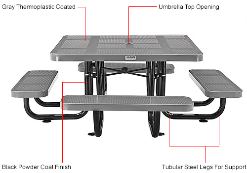 Global Industrial&#8482; 46" Child Size Square Outdoor Steel Picnic Table - Perforated Metal - Gray