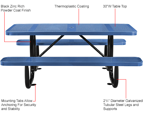 Global Industrial™ 6 ft. Rectangular Outdoor Steel Picnic Table, Perforated Metal, Blue
																			