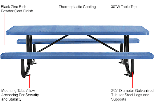 Global Industrial™ 8' Rectangular Picnic Table, Perforated Metal, Blue