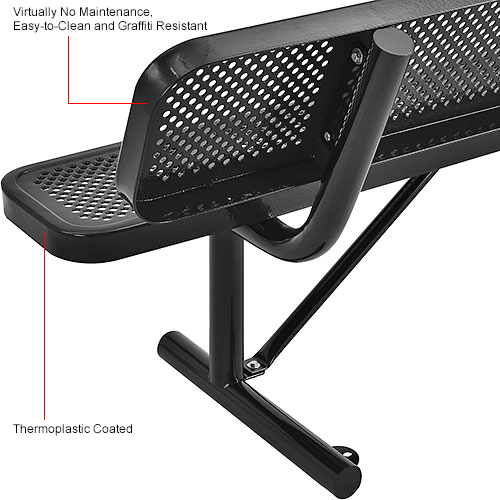6 ft. Outdoor Steel Picnic Bench with Backrest - Perforated Metal - Black
