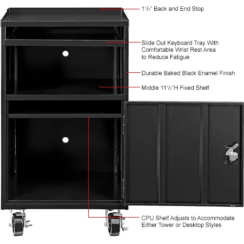 Global Industrial™ Mobile Computer Workstation, Black, Assembled