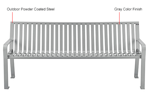 6' Steel Slat Park Bench - Gray
