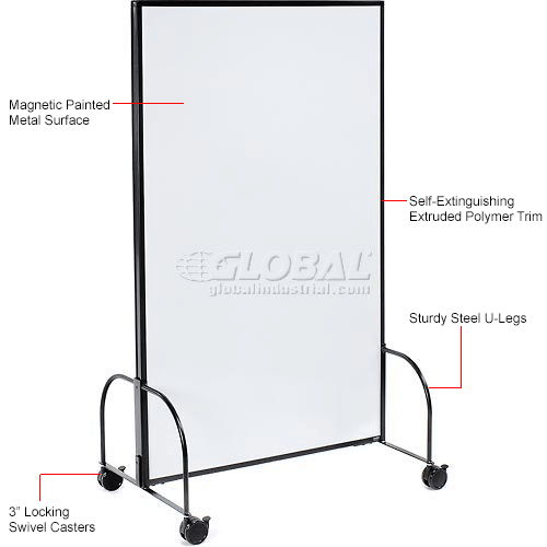 Mobile Office Partition Panel with Whiteboard, 36-1/4"W x 63-1/2"H
																			