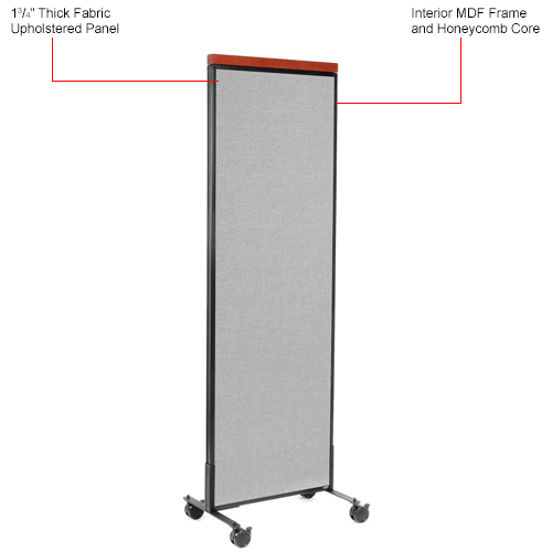Interion&#174; Mobile Deluxe Office Partition Panel, 24-1/4"W x 76-1/2"H, Gray