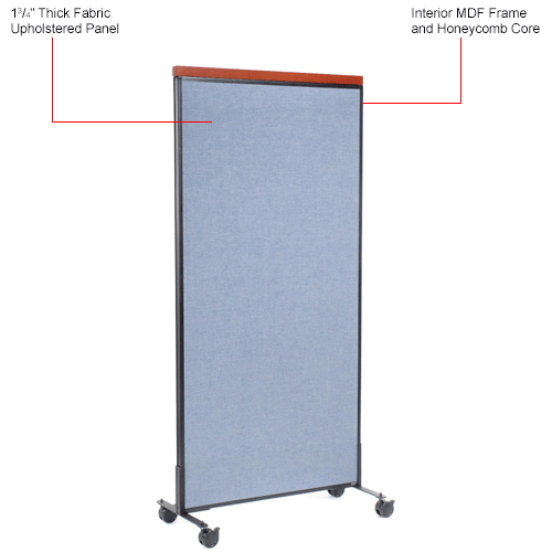 Interion&#174; Mobile Deluxe Office Partition Panel, 36-1/4"W x 76-1/2"H, Blue