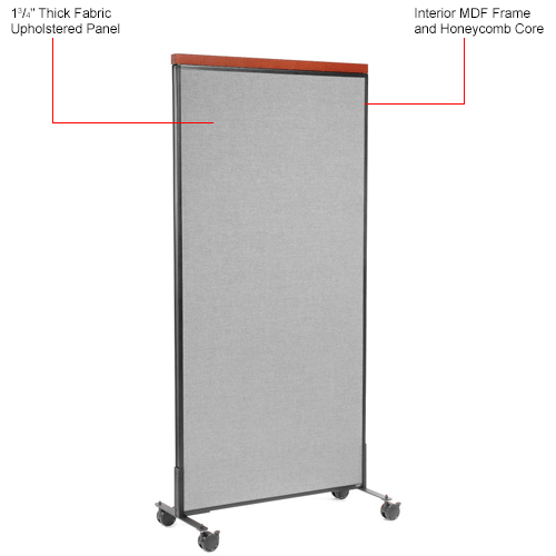 Interion&#174; Mobile Deluxe Office Partition Panel, 36-1/4"W x 76-1/2"H, Gray