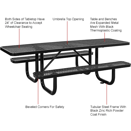 Global Industrial™ 8' Picnic Table, ADA Compliant, Expanded Metal