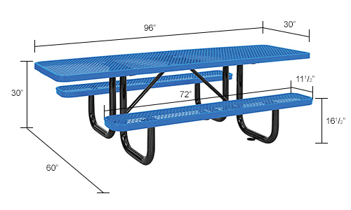 Global Industrial 8 Ft Ada Outdoor Steel Picnic Table Expanded Metal Blue 695289bl Globalindustrial Com 8 Ft Ada Outdoor Steel Picnic Table, What Size Are Picnic Tables
