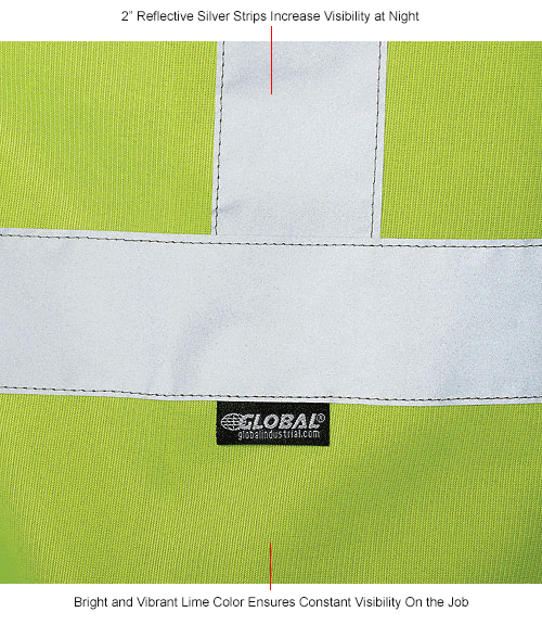 Global Industrial Class 2 Hi-Vis Safety Vest, 2 in. Silver Strips, Polyester Solid, Lime
																			