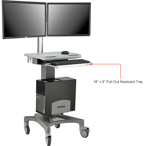 Global Industrial&#153; Mobile Sit-Stand Computer Workstation With Dual Monitor Mount, Gray