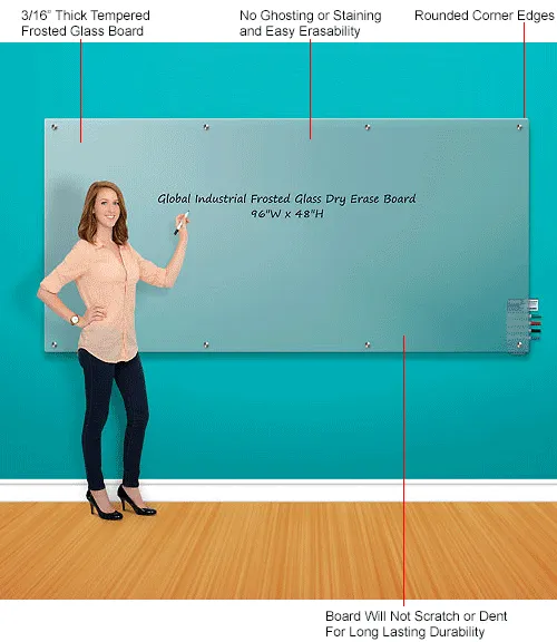 Global Industrial™ Frosted Glass Dry Erase Board, 96W x 48H