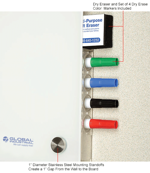 Global Industrial™ WallMounted Glass Whiteboard, 96"W x 48"H