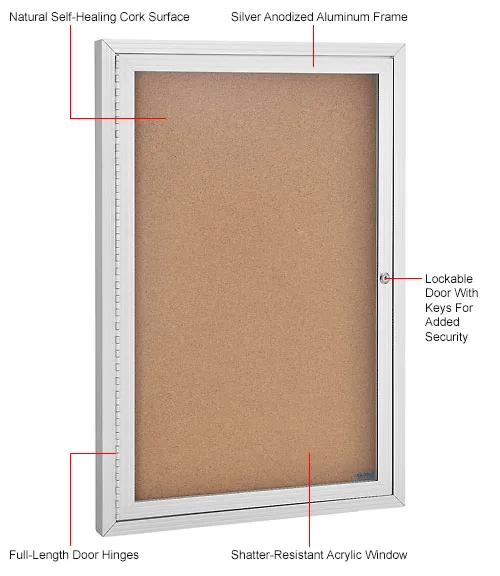 Global Industrial™ Enclosed Cork Bulletin Board - 24W x 36H - 1 Door