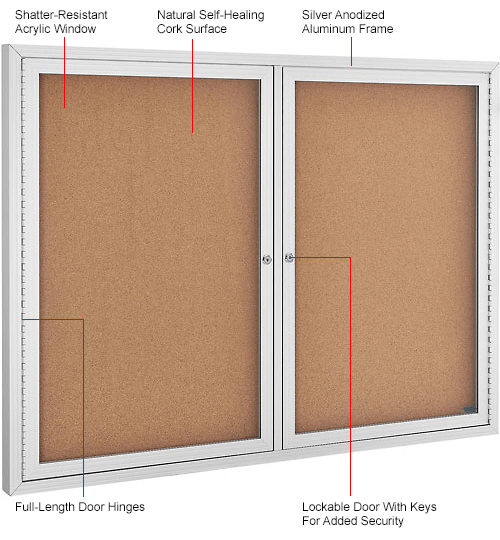 Global Industrial™ Enclosed Cork Bulletin Board 48"W x 36"H 2 Door