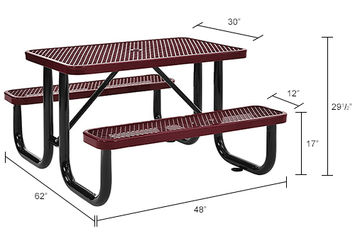 4 ft. Rectangular Outdoor Steel Picnic Table - Expanded Metal - Red
