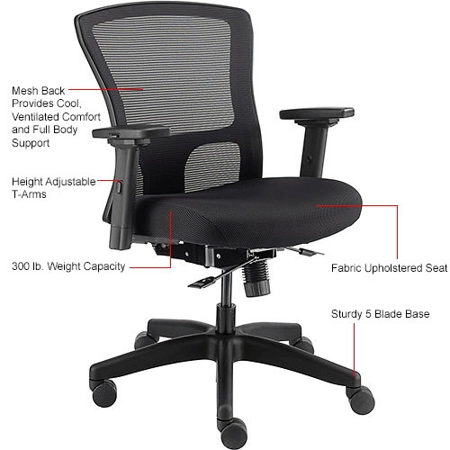 Interion® 24 Hour Mesh Back Chair w/ Mid Back & Adjustable Arms, Fabric ...