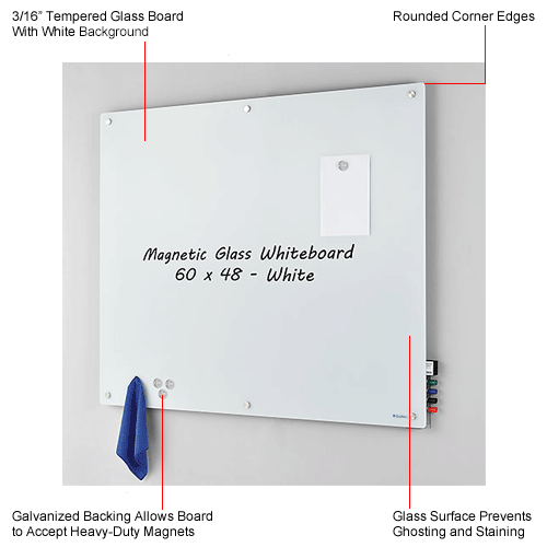 Global Industrial™ Glass Whiteboard, 60"W x 48"H