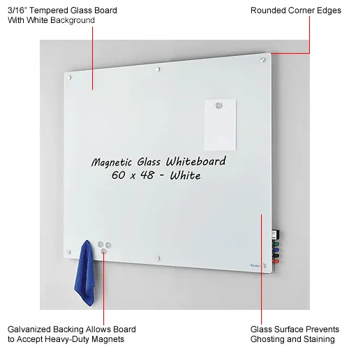 Global Industrial 60W x 48H Magnetic Glass Whiteboard, White