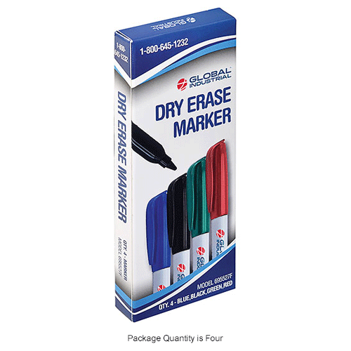 Global Industrial&#8482; Dry Erase Marker, Fine Tip - Assorted- 4 Pack