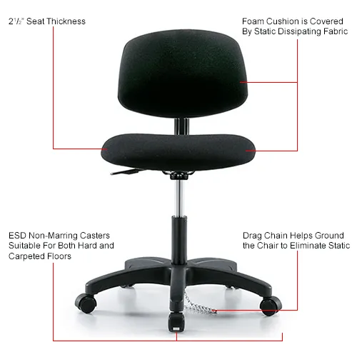 Interion® ESD Chair With Mid Back, Fabric, Black