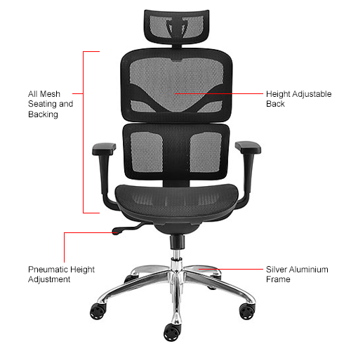 Interion® Ergonomic Chair With High Back & Adjustable Arms, Mesh, Black