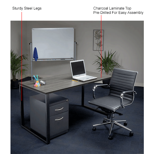 Open Plan Standing Height Desk - 72"W x 30"D x 40"H - Charcoal Top with Black Legs
																			