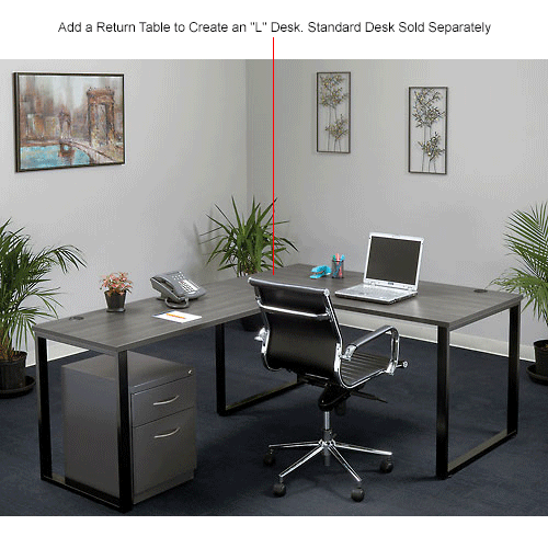 Open Plan Return Desk - 48"W x 24"D x 29"H - Charcoal Top with Black Legs
																			