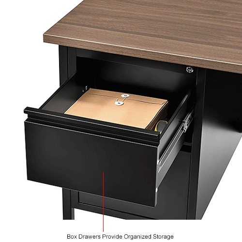 Interion® Steel Teachers Desk, 48"W x 30"D, Walnut Top with Black Frame