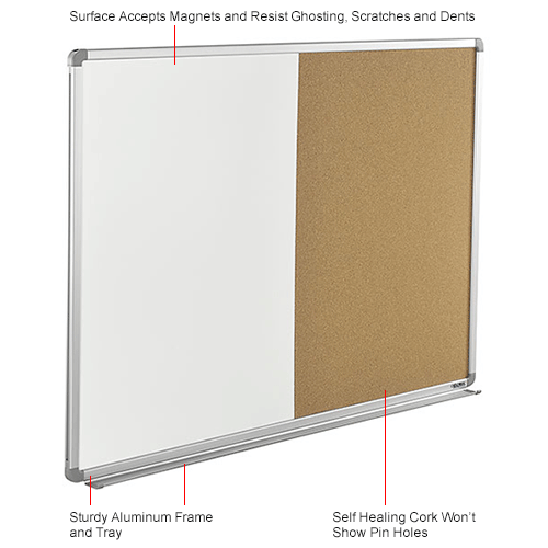 48"W x 36"H Combination Board - Whiteboard/Cork