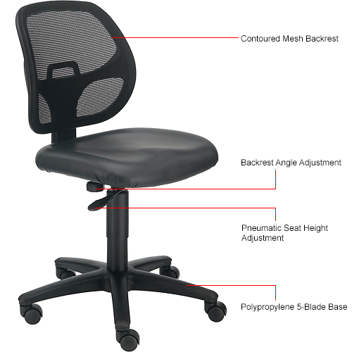 Armless Mesh Office Chair - Vinyl - Black
