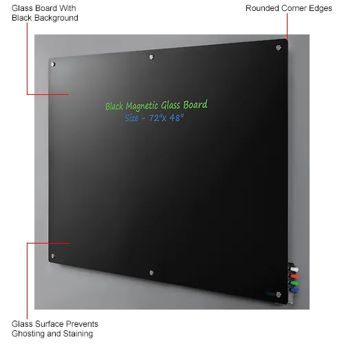 Tempered Glass Black Magnetic good Board | Black Safe Glass Office and Home Note Board | Personalized Dry Erase Black Glass Board