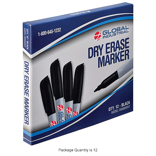 Global Industrial&#8482; Dry Erase Marker, Fine Tip - Black - Pack of 12