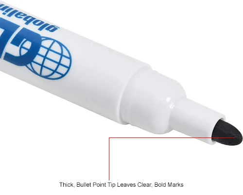 Global Equipment Dry Erase Markers, Fine Tip, Black, 12 Pack