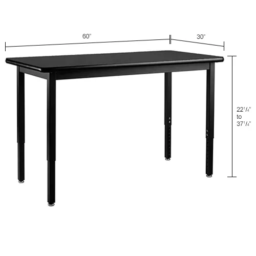 Black table with dimensions labeled