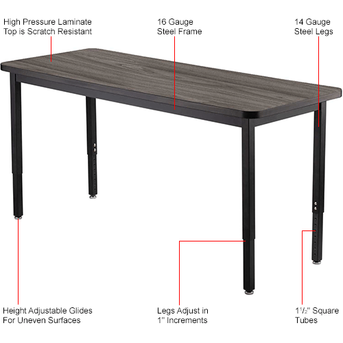 Interion&#174; Utility Table - 60 x 30 - Rustic Gray