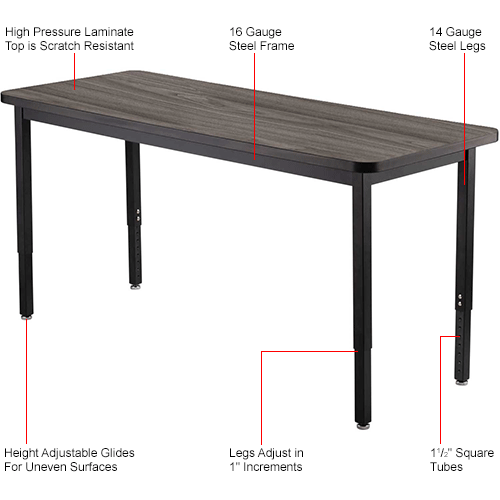 Interion® Utility Table - 60 x 30 - Rustic Gray