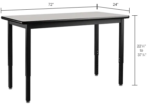 Black table with gray top and dimensions