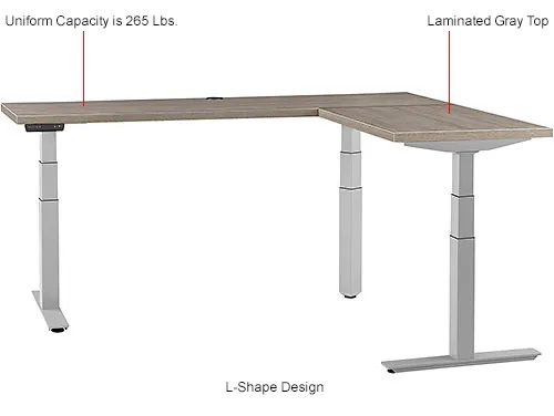 Interion® L-Shaped Electric Height Adjustable Desk, 60"W x 24"D, Gray W/ Gray Base
