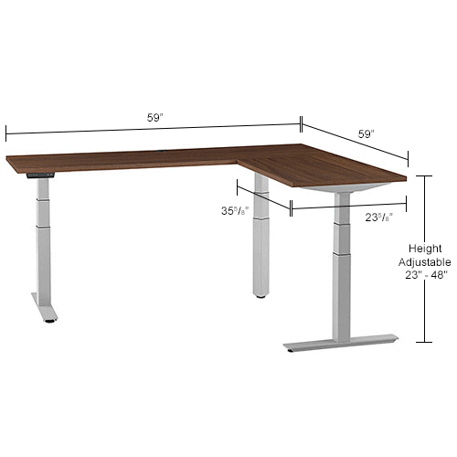 Interion® LShaped Electric Height Adjustable Desk, 72"W x 24"D, Walnut