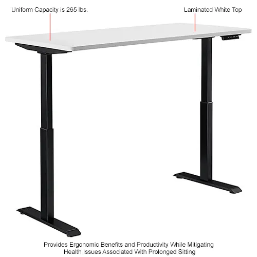 Interion® Height Adjustable Table - 48"W x 30"D - White w/ Black Base