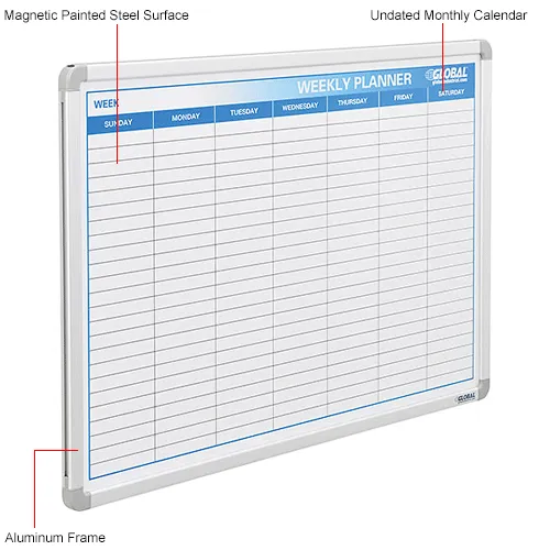 Global Industrial™ Weekly Calendar Whiteboard, Steel Surface, 36"W x 24"H