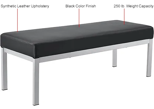 Interion® Synthetic Leather Reception Bench - Black with Silver Frame