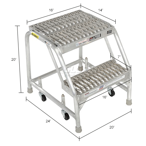 2 Step Aluminum Rolling Ladder 16w Grip Step Wo Handrails