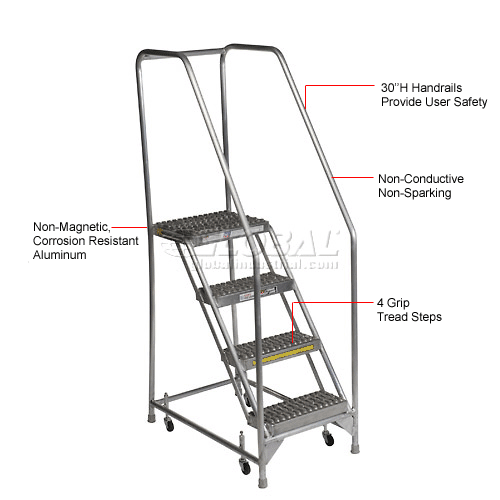 4 Step Aluminum Rolling Ladder, 16