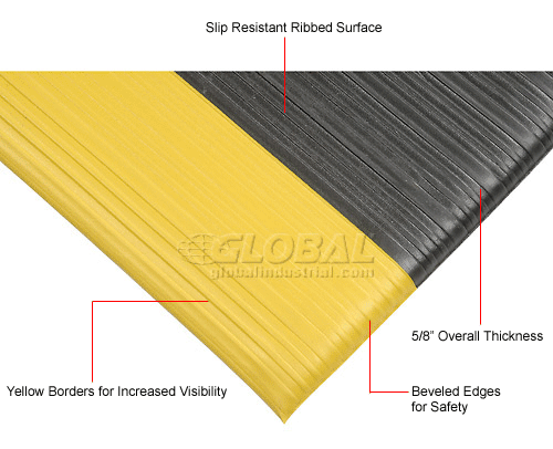 NoTrax Razorback Anti-Fatigue Mat, 2' X 3', Black/Yellow Ribbed Design For Standing Workstations | Medium Duty Dry Area Mat